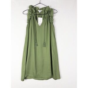 NWT Crown and Ivy Dress Womens XS Green Ruffle Drawstring Midi Solid Sleeveless